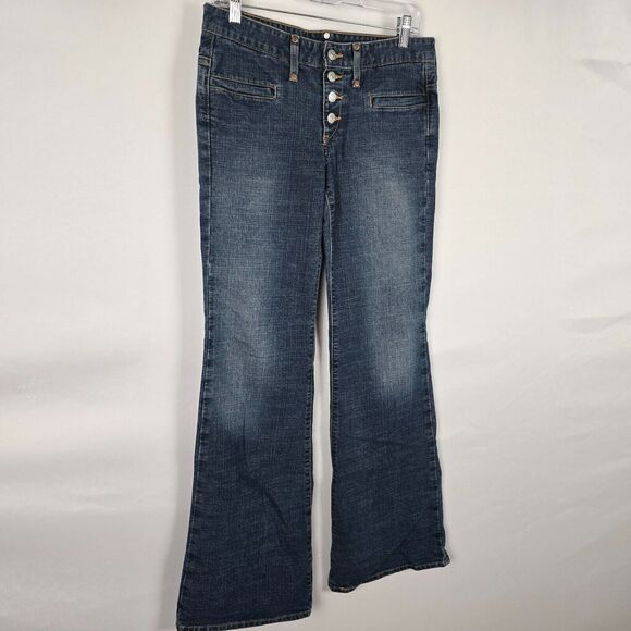 Levi's Jeans Junior's 7 Blue Super Low Button Fly Flare Medium Wash - Picture 14 of 16